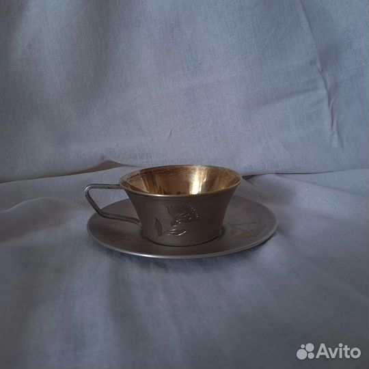Чашка с блюдцем. СССР. Серебро с позолотом