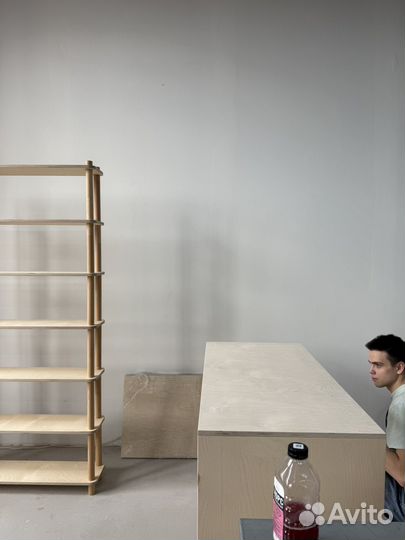 Стеллаж из фанеры и бука на заказ, простая сборка