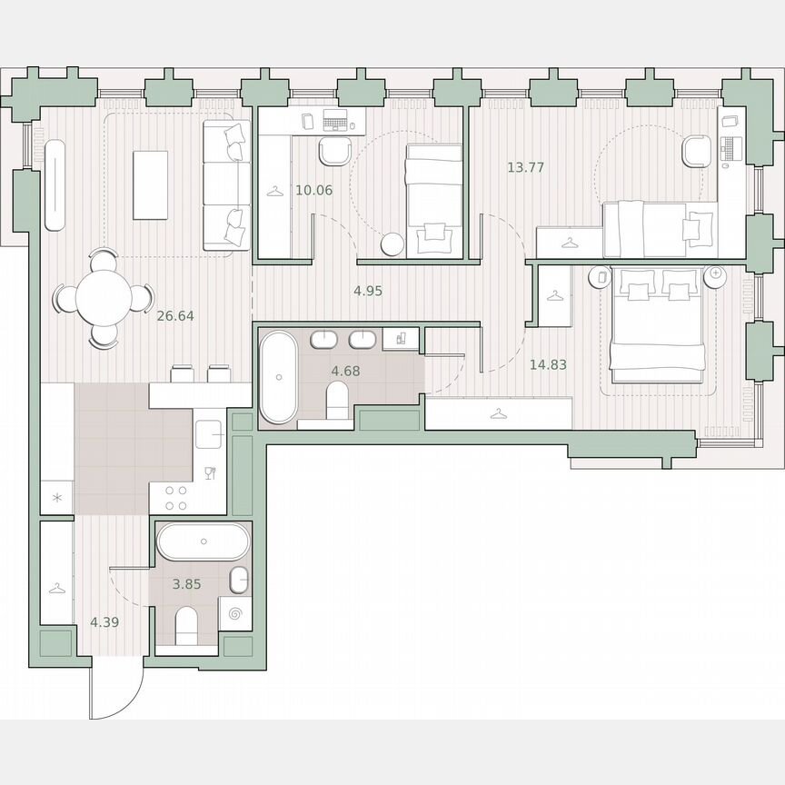 3-к. квартира, 83,2 м², 24/44 эт.