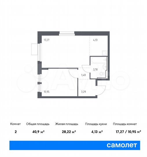 2-к. квартира, 40,9 м², 2/17 эт.