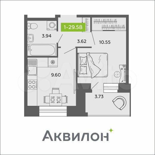 1-к. квартира, 30 м², 10/11 эт.