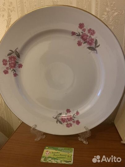 Большое блюдо Дулево и тарелки с розами, гдр кала