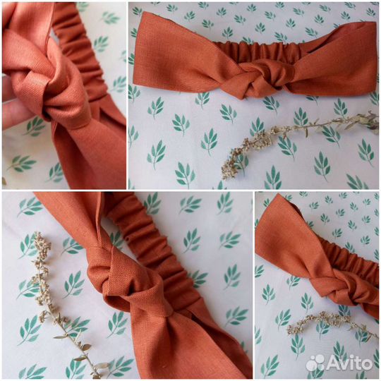 Повязка на резинке Узелок, лён, повязка женская