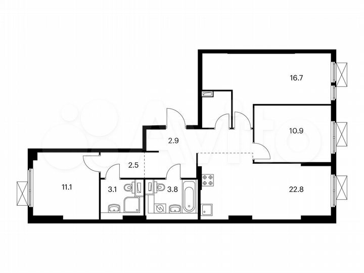 3-к. квартира, 80 м², 11/15 эт.