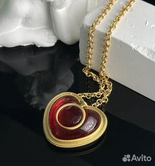 Колье Красное сердце с рубином.Италия
