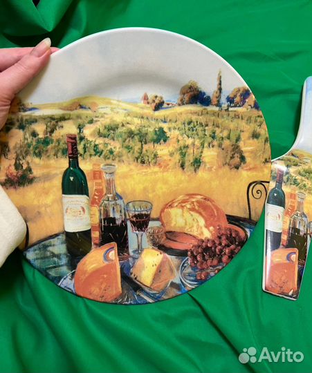 Тарелка под торт с лопаткой фарфор винтажный