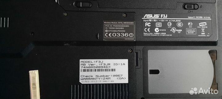 Ноутбук Asus F3J на разбор