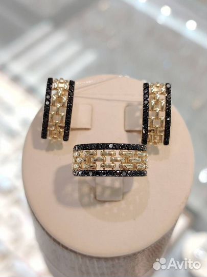 Серьги с черными бриллиантами 4,01г 585 проба