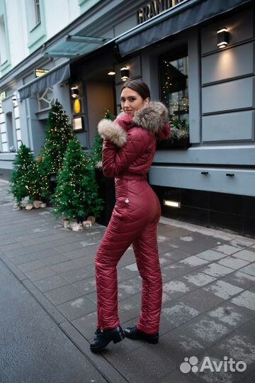 Комбинезон для девушек с мехом бордо