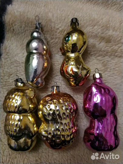 Елочные игрушки СССР сова, медвежата,попугай,утено