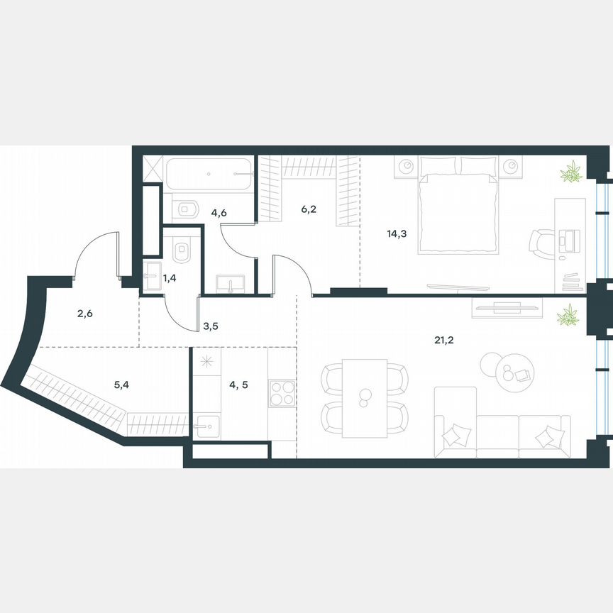 2-к. квартира, 63,7 м², 18/19 эт.