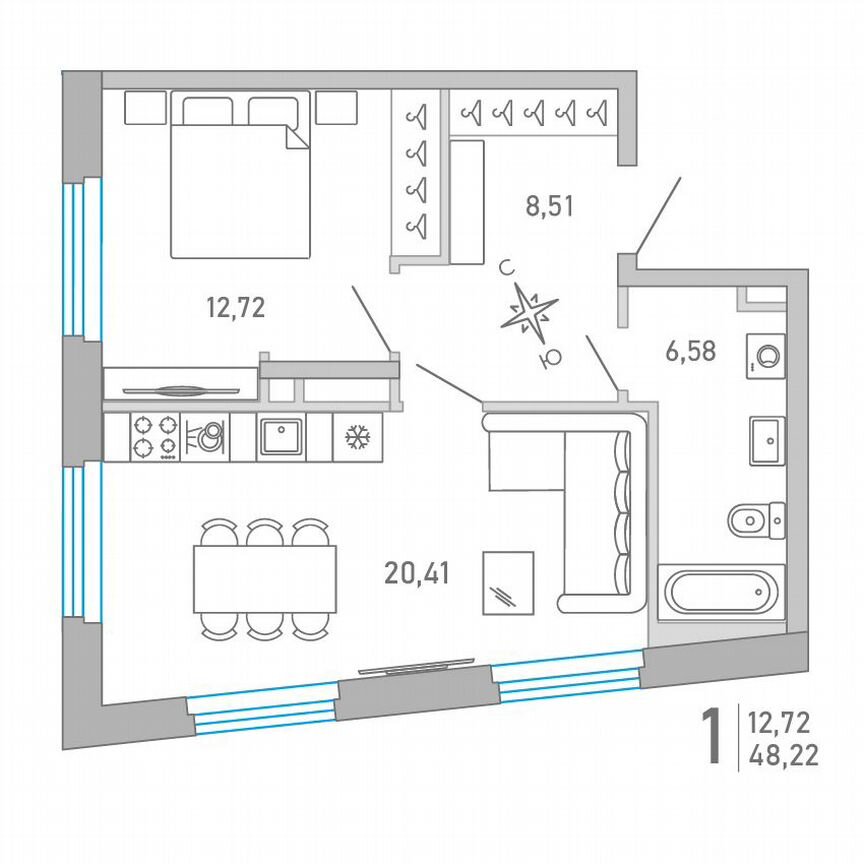 1-к. квартира, 48,2 м², 2/10 эт.