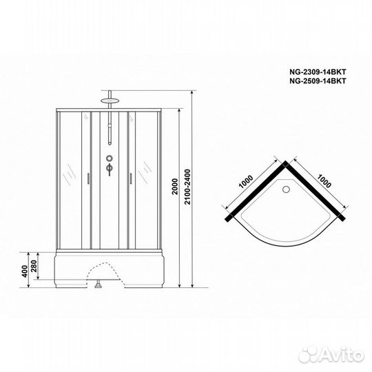 Душевая кабина Niagara Classic NG-2509-14BKT 100х1