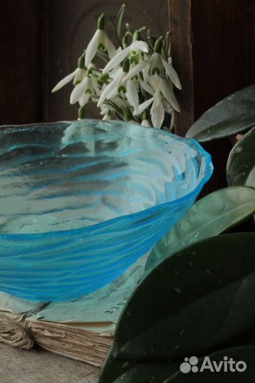 Салатник купоросное стекло винтаж Европа