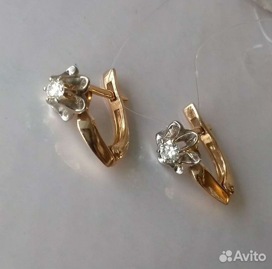 585 серьги с бриллиантами 0,217ct Новые тюльпаны