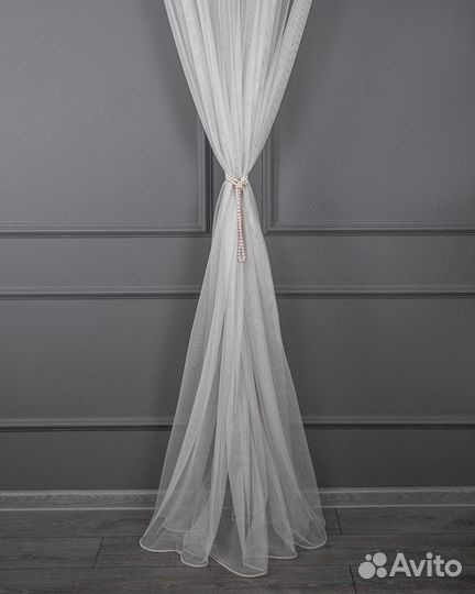 Тюль Ирис светло-серый готовый на окна пошив