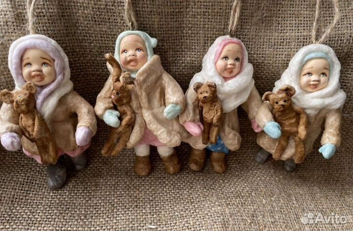 Ватные елочные игрушки под ретро, куклы, ручная р