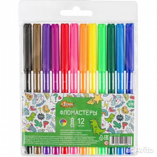 Фломастеры №1 School Отличник 12цв., пвх-пакет с е