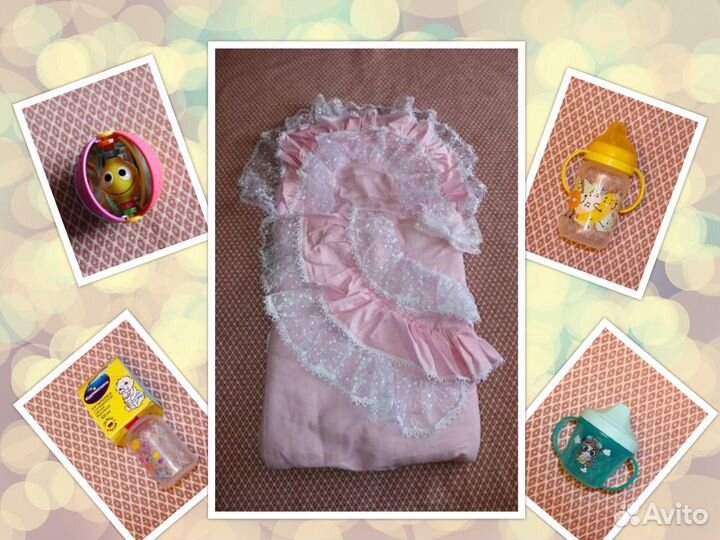 Нарядный утепленный конверт на выписку для девочки