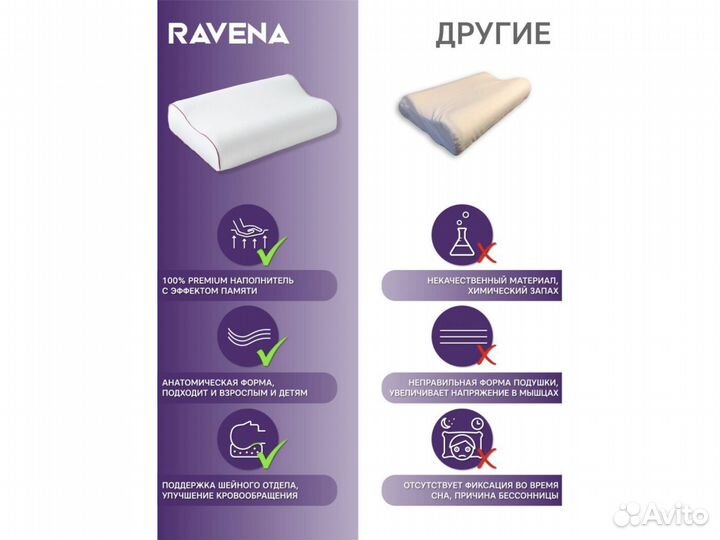 Ортопедическая подушка для сна 60х40х13/10 см