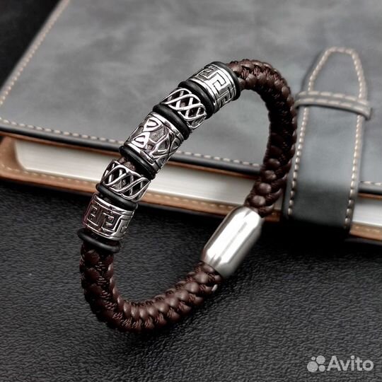 Мужской браслет кожаный на магните