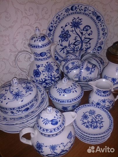 Чайно кофейный сервиз Синий луковый узор Кофемолка