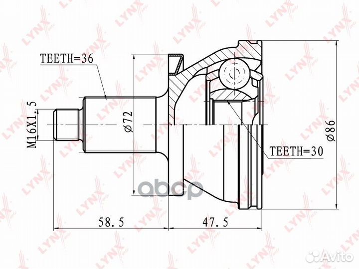 Шрус наружный перед прав/лев CO1227 lynxauto