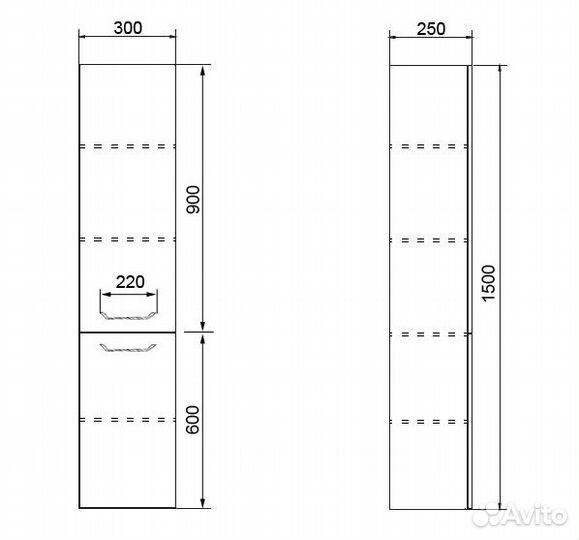 Пенал подвесной Azario Ника 150x30x25, белый