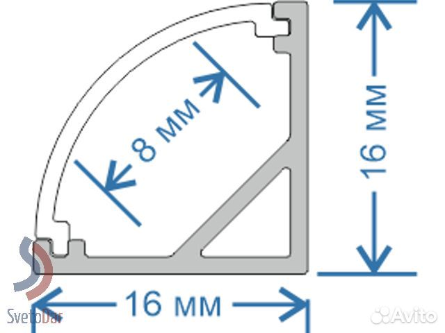 Профиль для светодиодной ленты угловой Казбек16х16