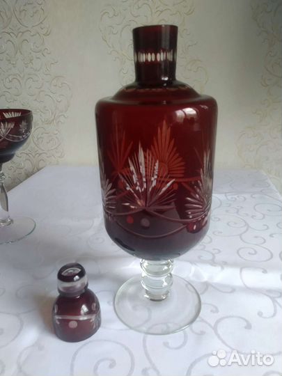Графин с бокалами рубиновое стекло Богемия