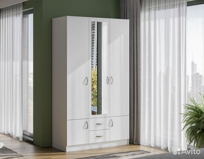 Шкаф Распашной с зеркалом Белый