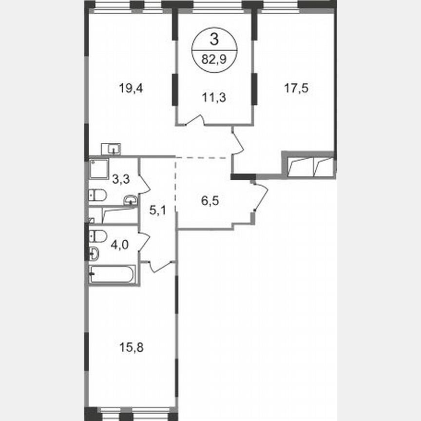 3-к. квартира, 82,9 м², 5/19 эт.
