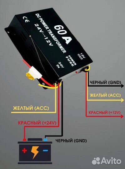 Автомобильный инвертор 60A 24 в 12