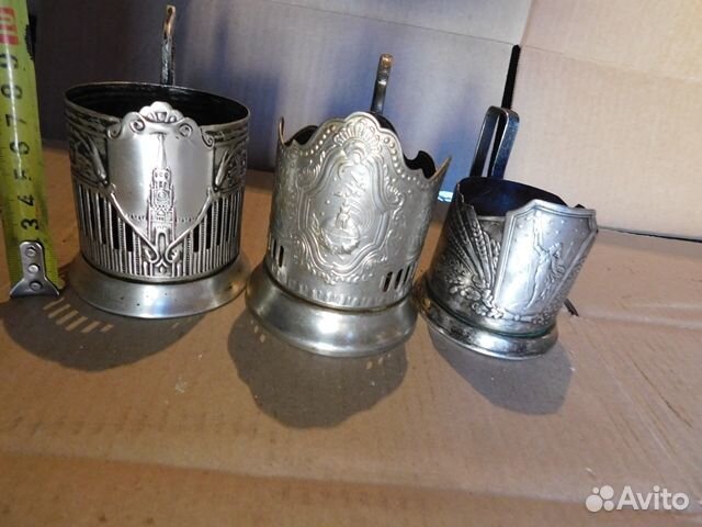 3 старинных, мельхиоровых подстаканника СССР