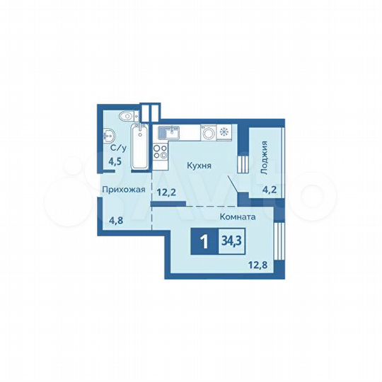1-к. квартира, 34,3 м², 8/15 эт.