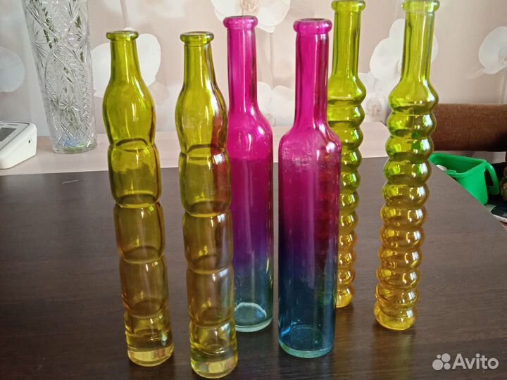 Стеклянные декоративные бутылки/вазы.Декор