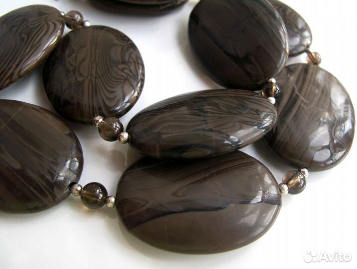 Массивные Бусы Кулоны Яшма Аметист Серебро