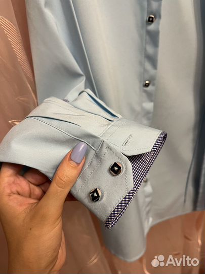 Рубашка детская, голубая, для мальчика, школьная