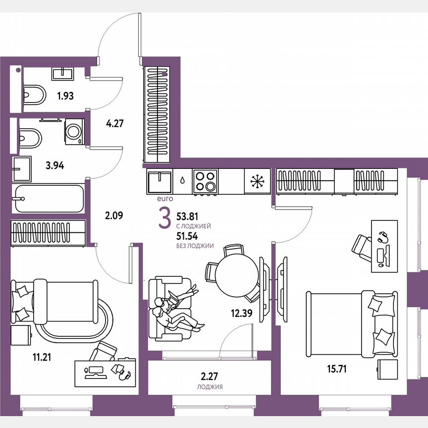 2-к. квартира, 52,7 м², 17/23 эт.