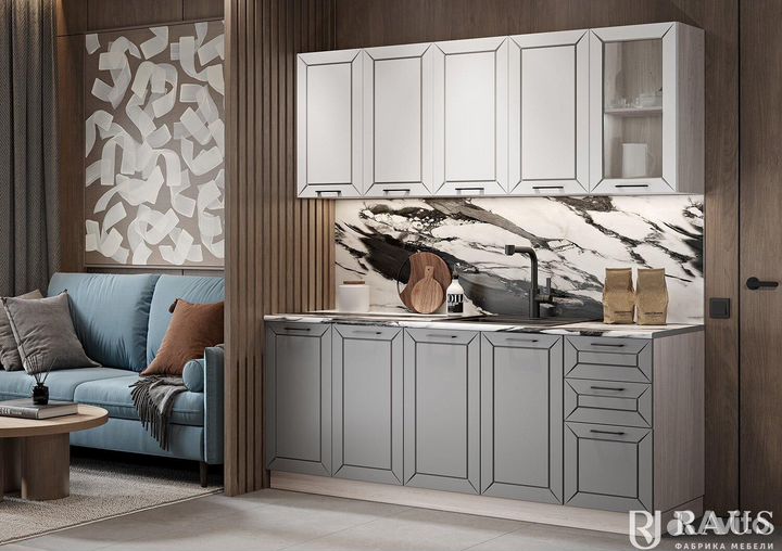 Кухня на 2,0 метра в цвете Белый снег/Лайт грей со