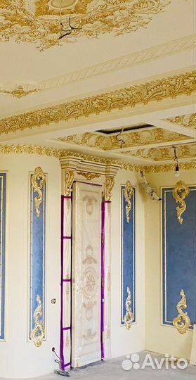 Декоративное оформление стен, потолков поталью