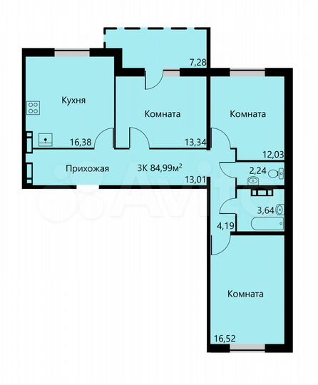 3-к. квартира, 85 м², 16/17 эт.
