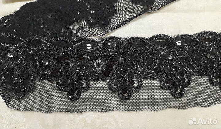 Кружево с пайетками чёрное ширина 8 см