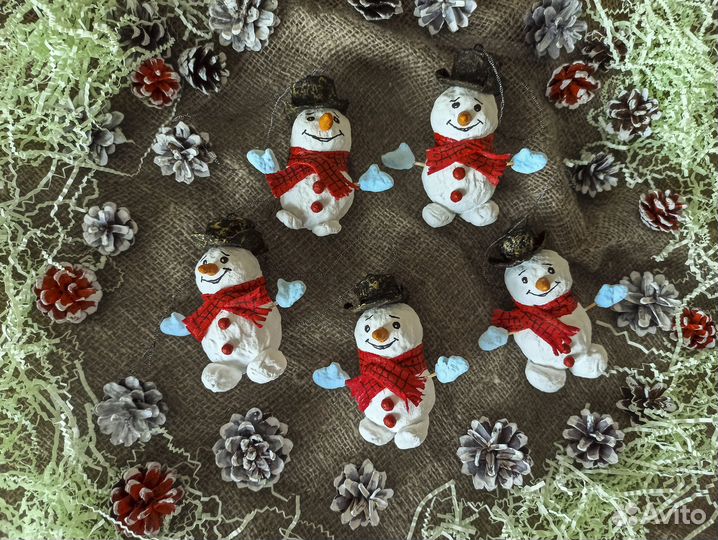 Ёлочная игрушка Снеговик папье-маше