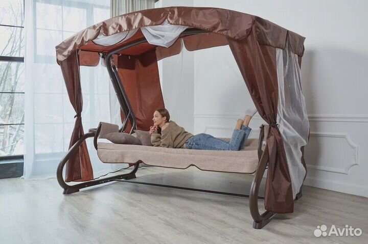 Садовые качели Бригантина Люкс Шоколад 4-х местные