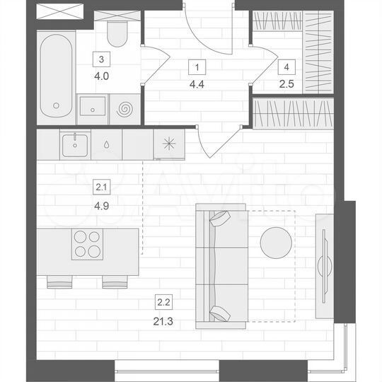 Апартаменты-студия, 37,1 м², 8/10 эт.