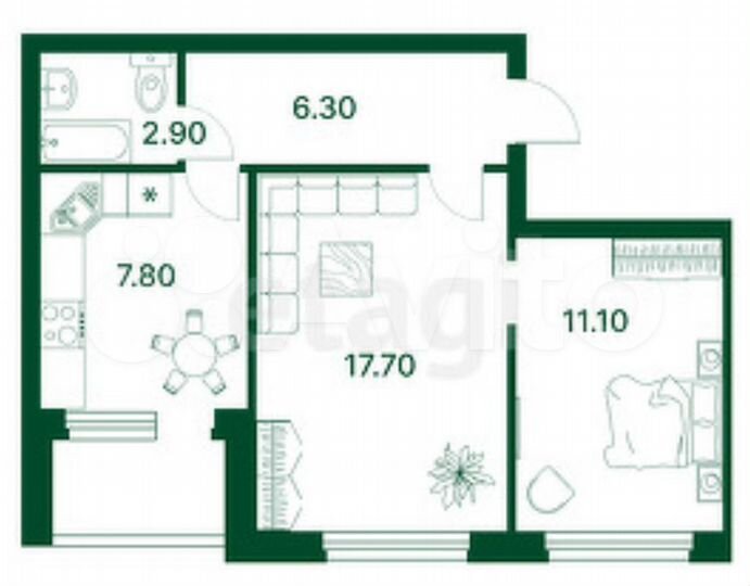 2-к. квартира, 49,5 м², 3/5 эт.