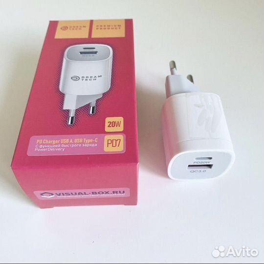 Блок питания быстрый 2 в 1 USB-A и USB-C новый