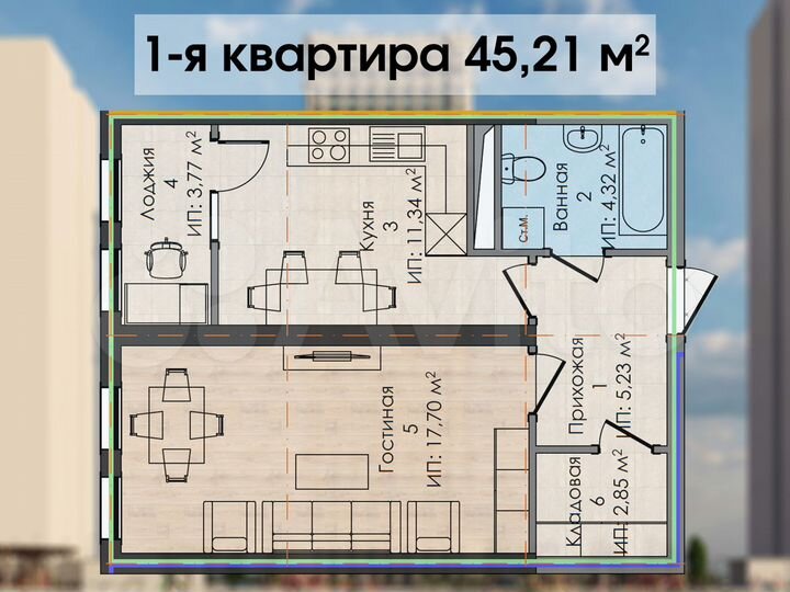 1-к. квартира, 45,2 м², 25/30 эт.