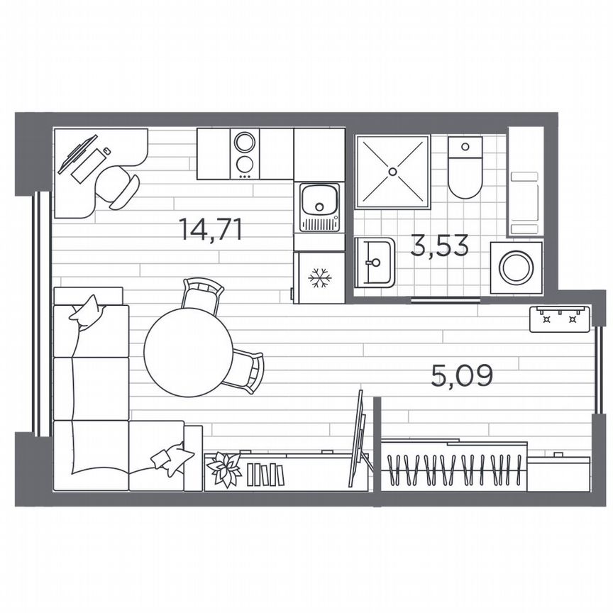 Квартира-студия, 23,3 м², 4/5 эт.